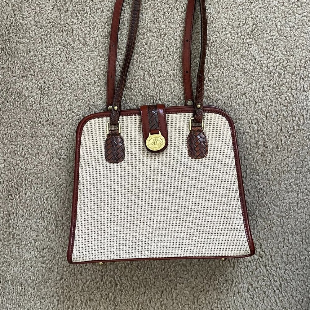 Brahmin Harbour Collection Purse Burlap and Leather